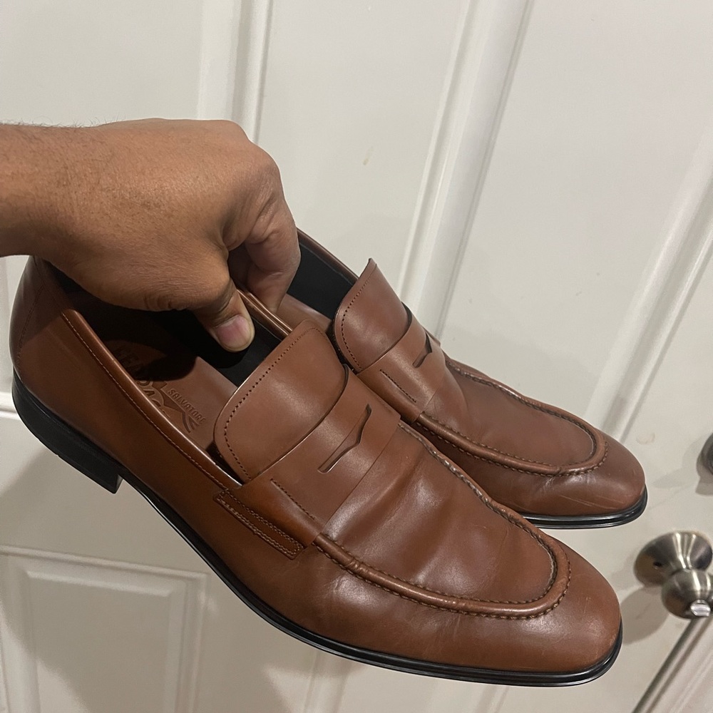 Salvatore Ferragamo Tan Brown Penny Loafer Sz 10.5 D - Picture 3 of 12